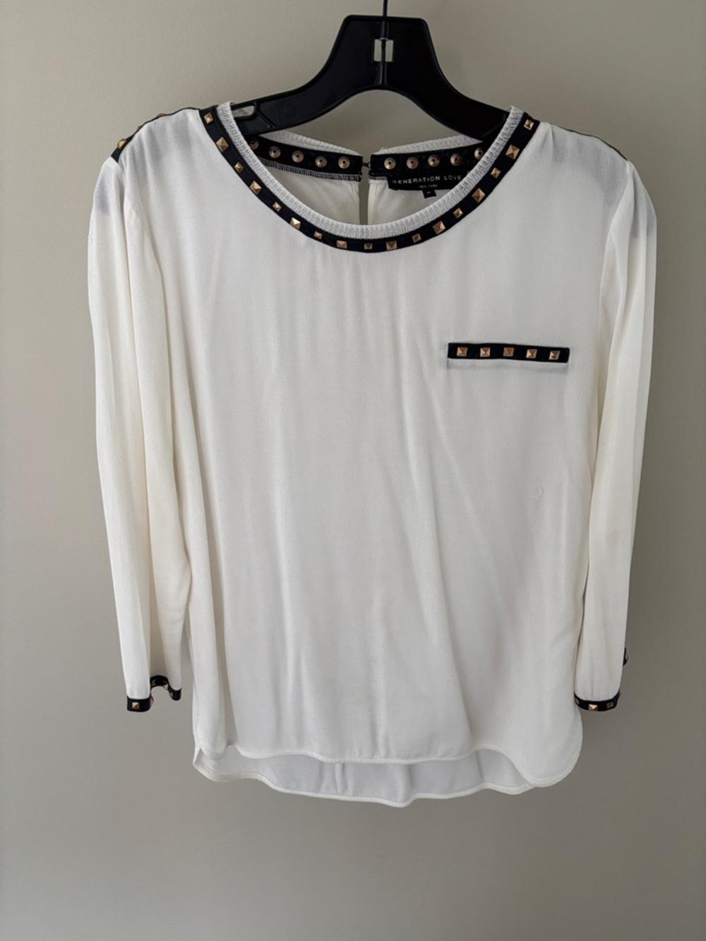 Generation Love Silk Blouse with Black & Gold Stud Trim M